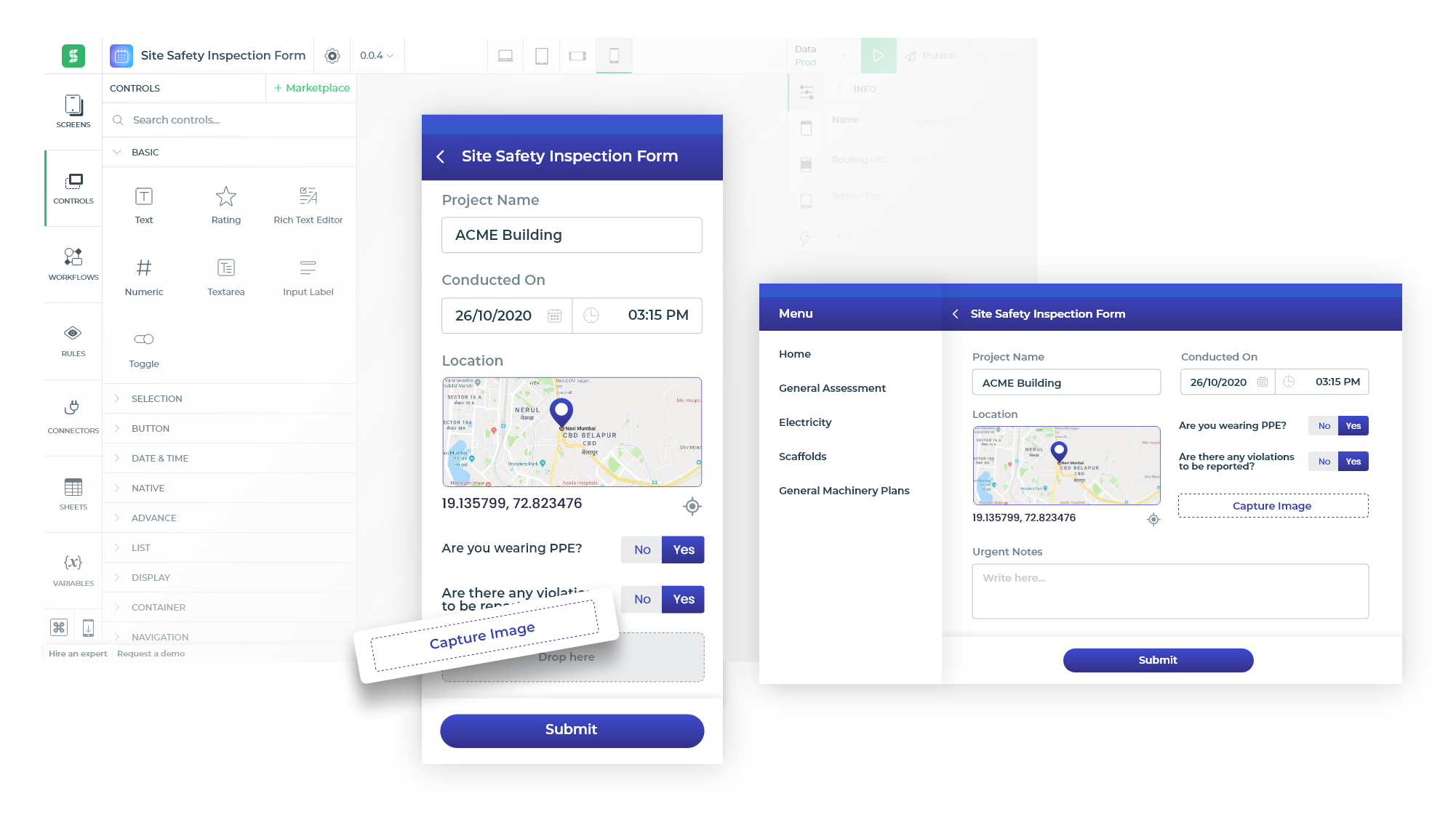 An internal tool designed on DronaHQ low-code platform using drag drop builder