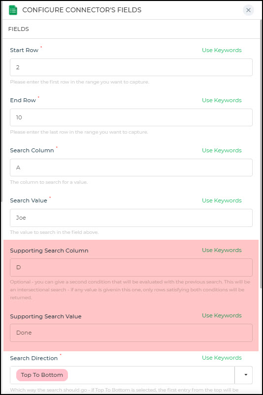 Supporting search column