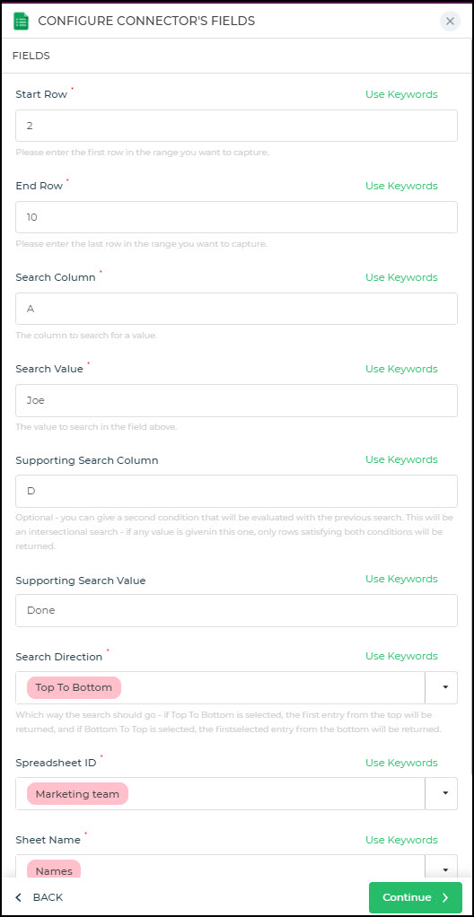 Configure Google Sheet connector