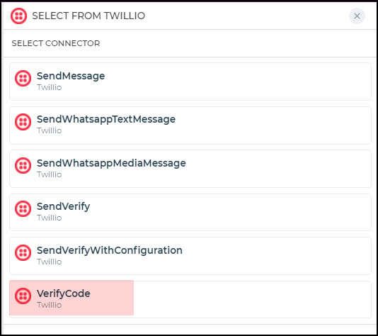 Twilio Connector VerifyCode