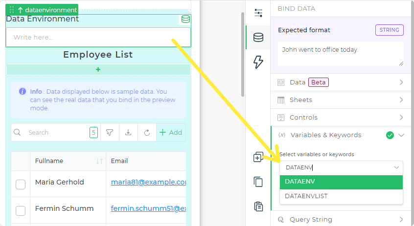 DATAENV keyword to check data environment