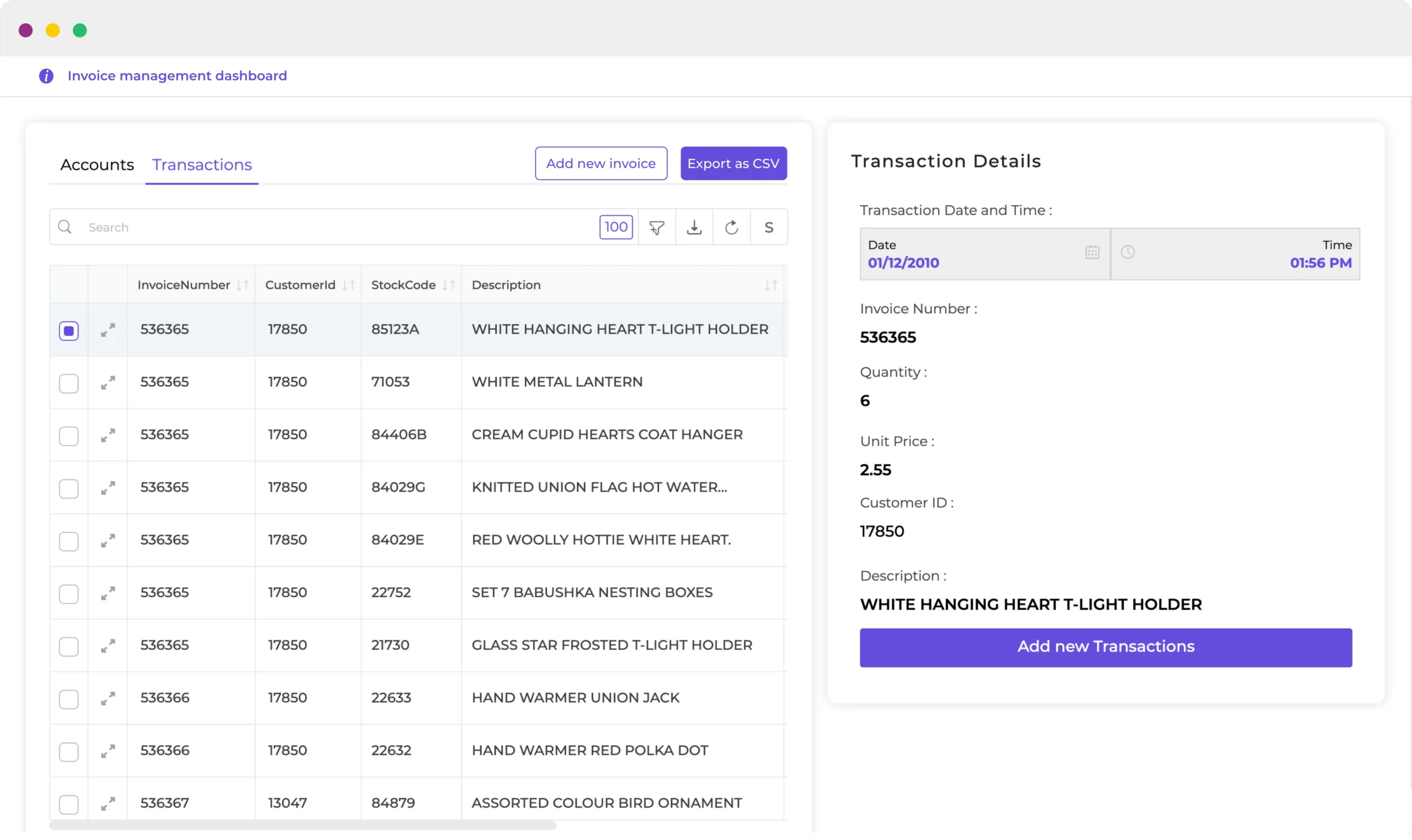 invoice dashboard