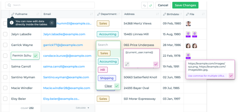 table grid features