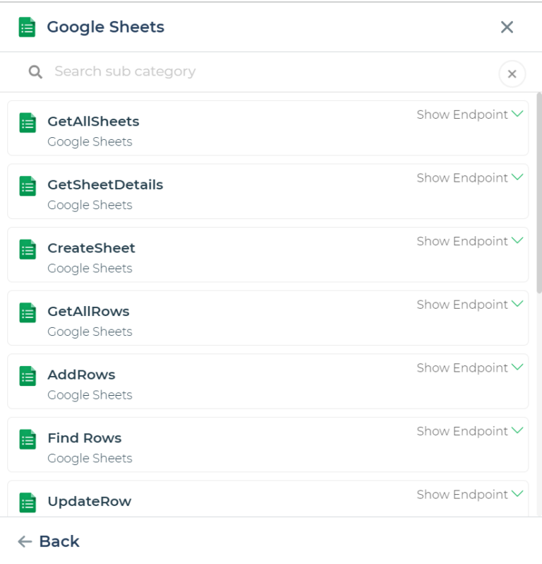 Google Sheets actions