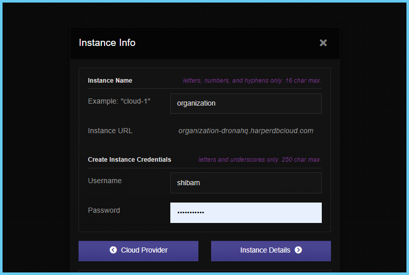 create instance credential 