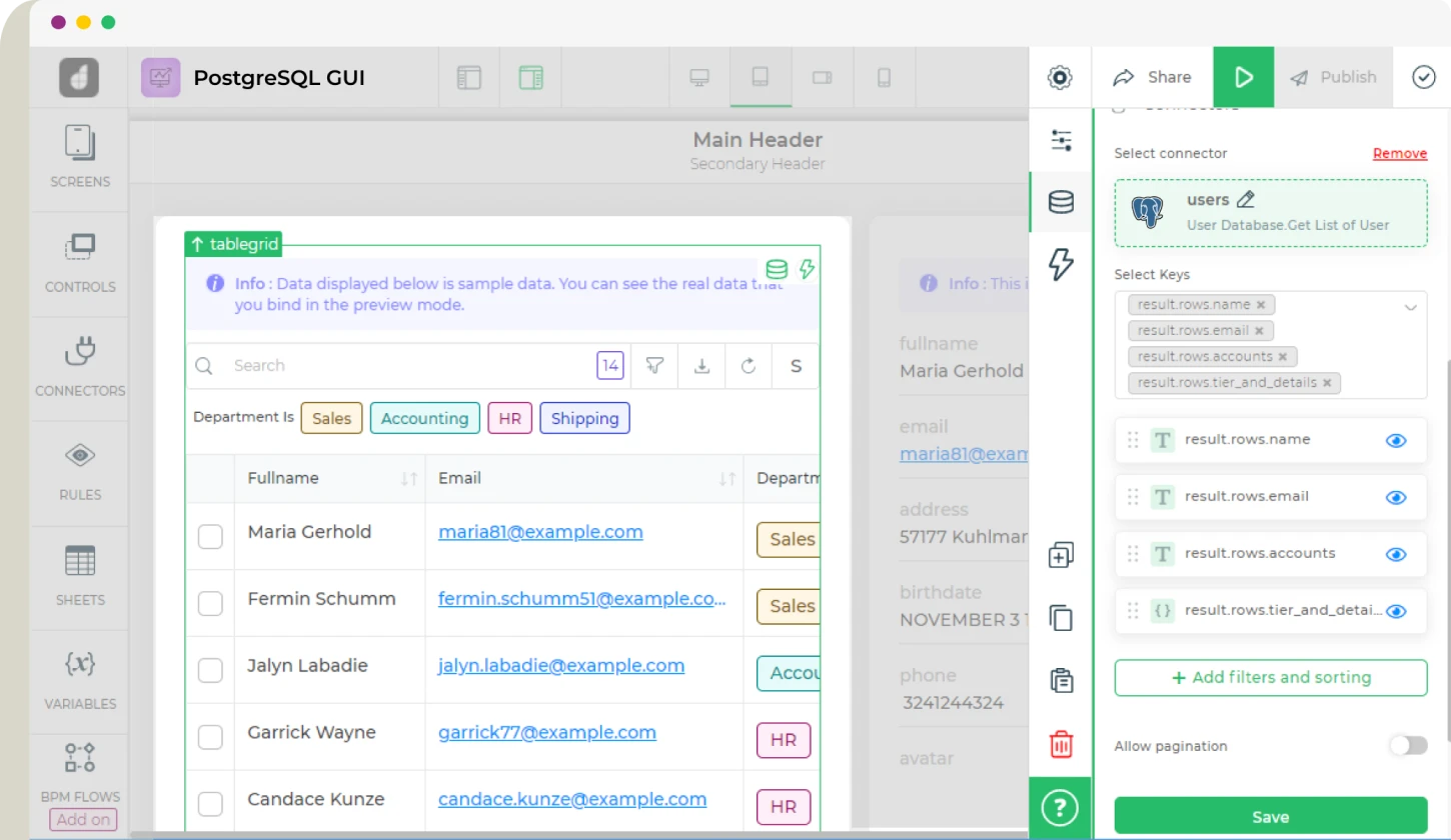 PostgreSQL API database GUI