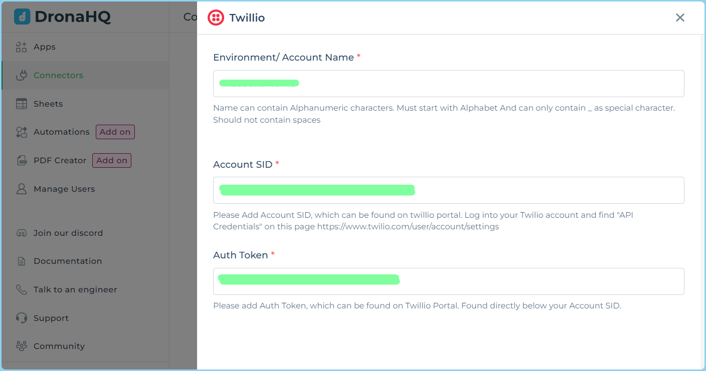 twilio connector ui