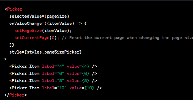 Pagination and Page Size Options in React native table